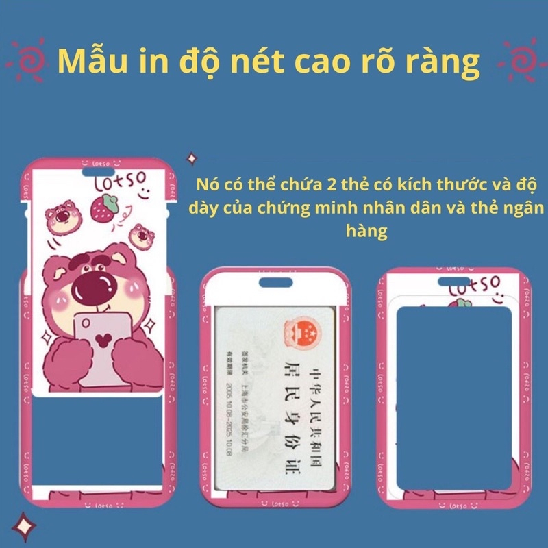 Dây Đeo Thẻ Học Sinh, Thẻ Nhân Viên Gấu Dâu - Vỏ Đựng Thẻ Cute
