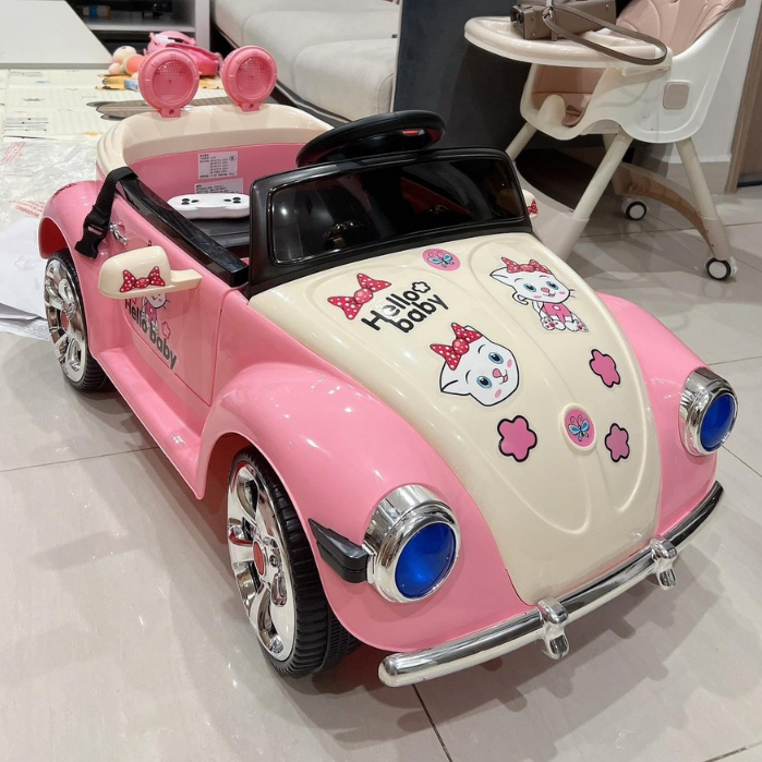 Ô Tô Điện BRJ 5169 HELLO KITTY Cho Bé Gái 2 Động Cơ Hình Dán Trang Trí (Hồng)