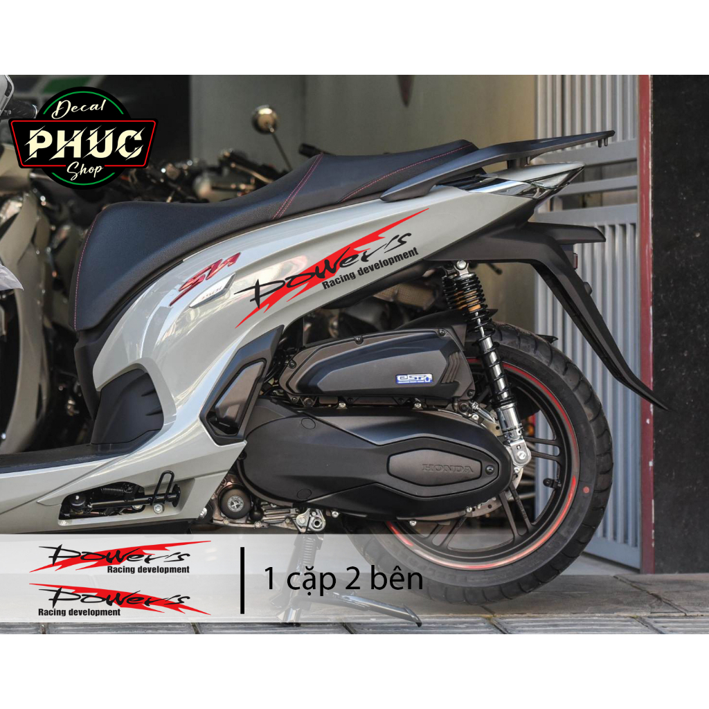 (Bộ 02 tem) Tem sticker logo decal trang trí xe máy xe ô tô xe hơi thiết kế chữ Power đẹp nét