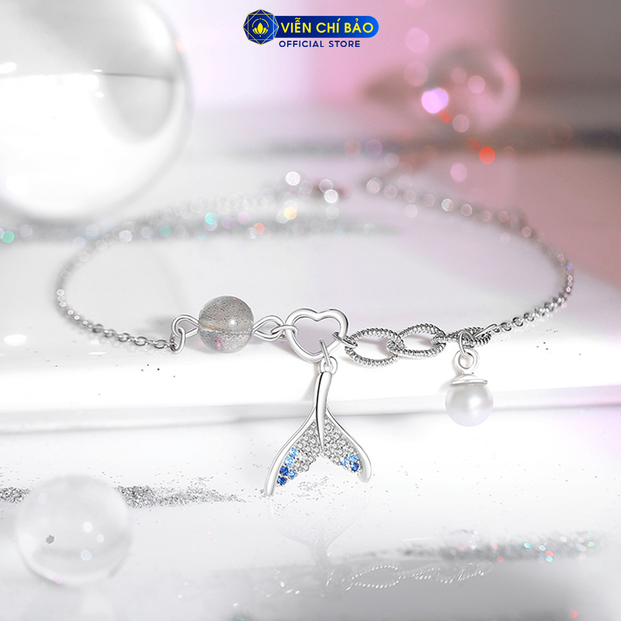 Lắc tay bạc nữ hình đuôi cá mặt trăng mix Trái châu bạc Ý 925 thời trang phụ kiện trang sức Viễn Chí Bảo L000673