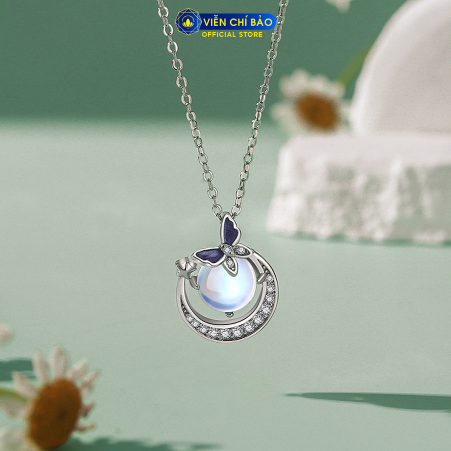 Dây chuyền bạc nữ cánh bướm đá mặt trăng chất liệu bạc Ý 925 thời trang phụ kiện trang sức Viễn Chí Bảo D000449