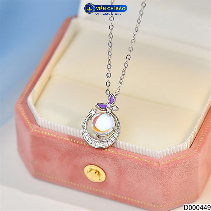 Dây chuyền bạc nữ cánh bướm đá mặt trăng chất liệu bạc Ý 925 thời trang phụ kiện trang sức Viễn Chí Bảo D000449