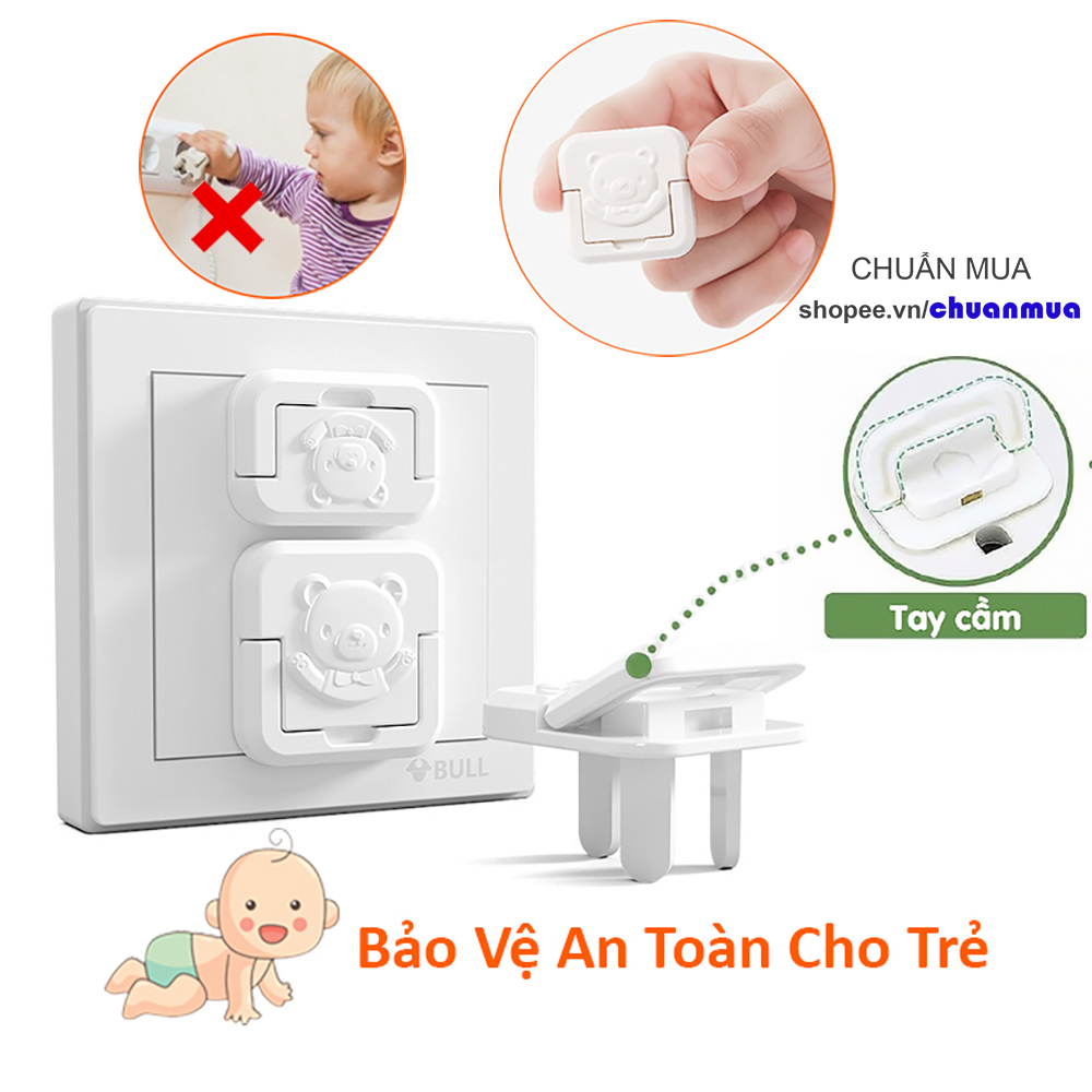 Nút Bịt Ổ Điện An Toàn Cho Bé Chống Giật Hình Gấu Cute ( Miếng Che Ổ Cắm Điện Bằng Nhựa Chống Cháy Chịu Nhiệt Cao )