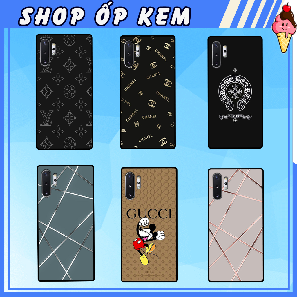 Ốp SamSung Note 10 - Note 10 Plus  IN HÌNH THƯƠNG HIỆU LV, GUCCI, HỌA TIẾT XANH BẠC SIÊU ĐẸP