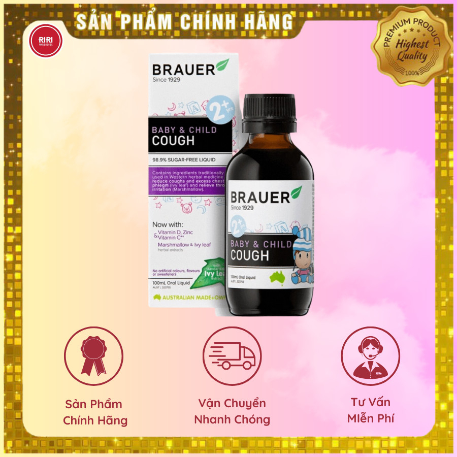 Brauer Chesty Cough Giảm Ho Có Đờm Dạng Lỏng Hộp 100ML Cho Bé Trên 2 Tuổi Date 7.2023