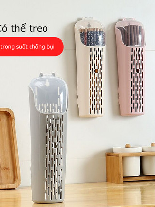 Ống đựng đũa dán tường có nắp chống bụi, treo đũa nhà bếp tiện lợi-Fashionrandy