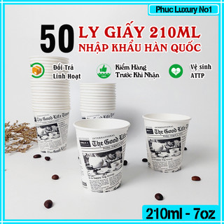 50 chiếc cốc giấy 210ml - 7oz hình tờ báo ly giấy nhập khẩu hàn quốc