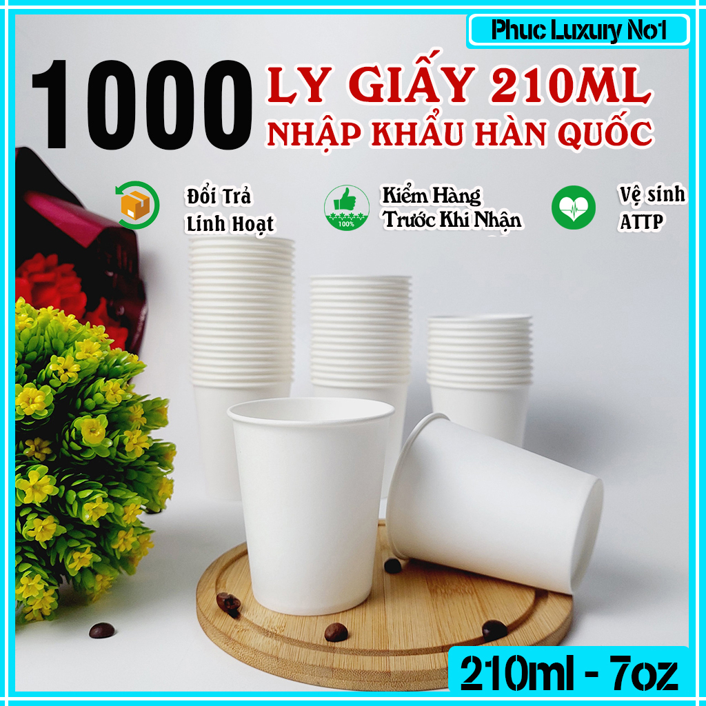 1000 chiếc ly giấy 210ml - 7oz cốc giấy dùng 1 lần NHẬP KHẨU HÀN QUỐC