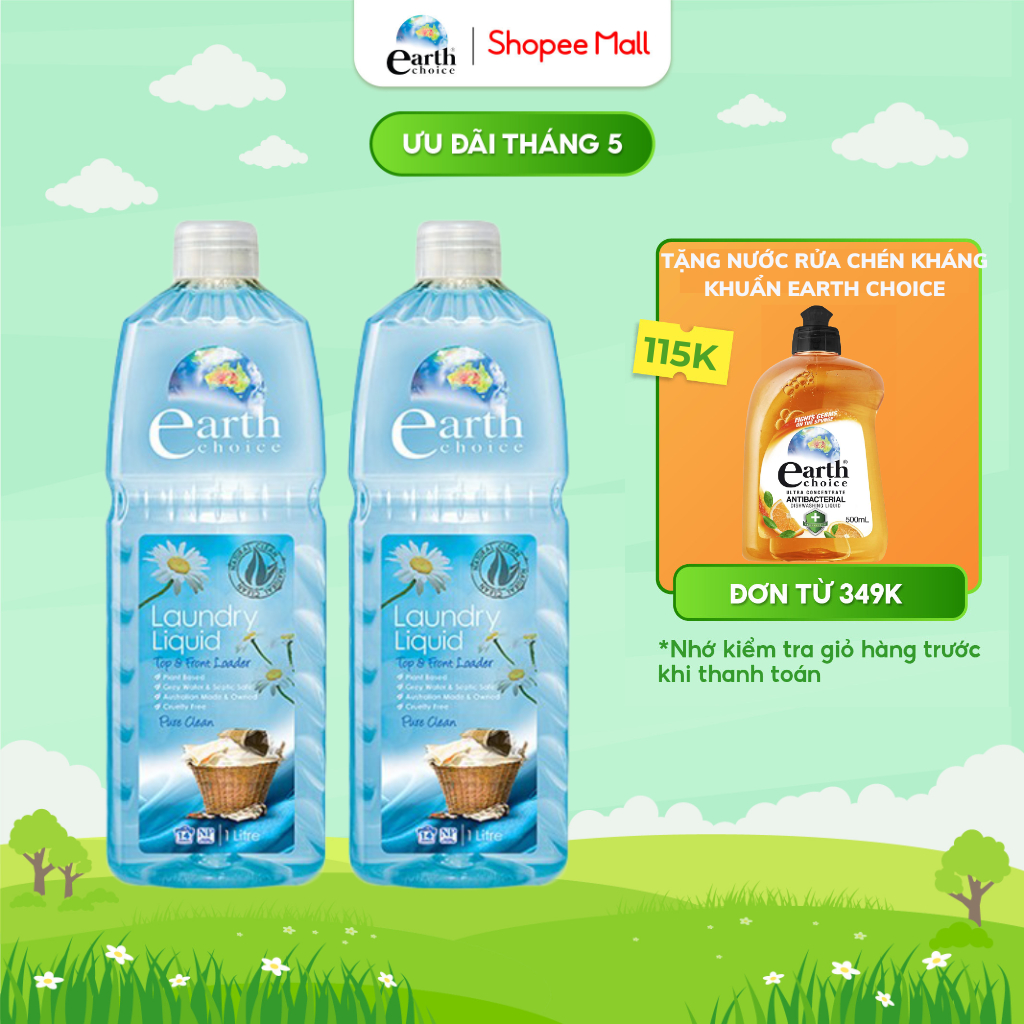 Combo 2 Nước Giặt EARTH CHOICE Giặt Đồ Lót, An Toàn Với Da Nhạy Cảm Với Chiết Xuất Thực Vật An Toàn Dung Tích 1L
