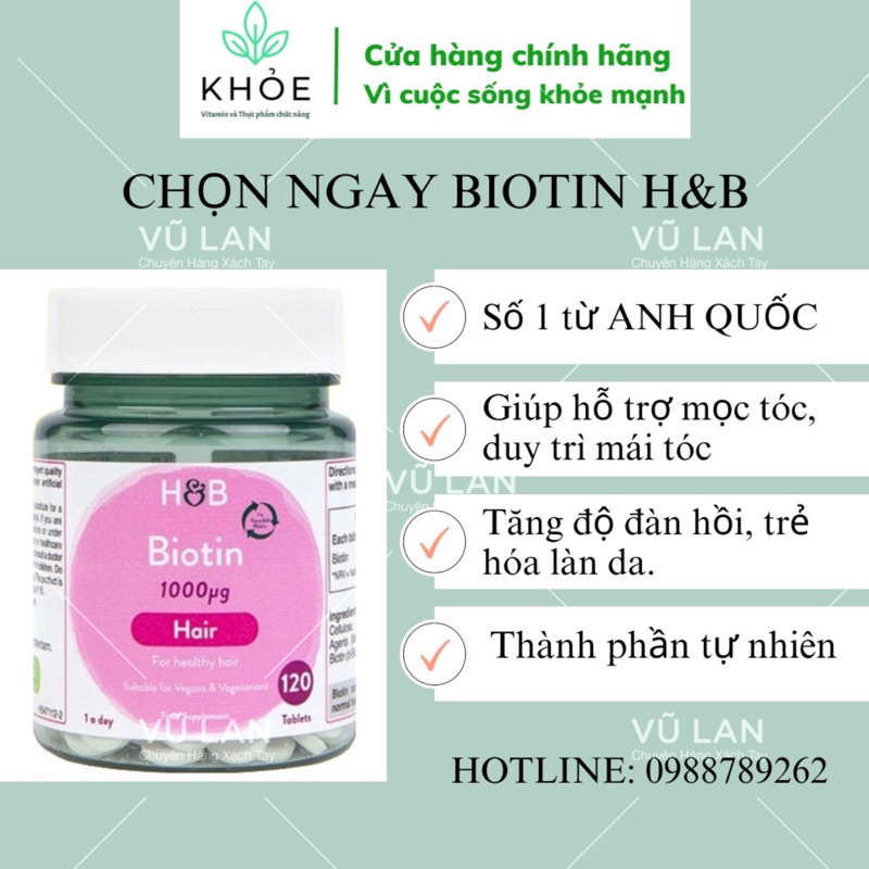 [Mẫu mới] Viên uống Biotin H&B hỗ trợ mọc tóc- Dưỡng tóc dày và dài