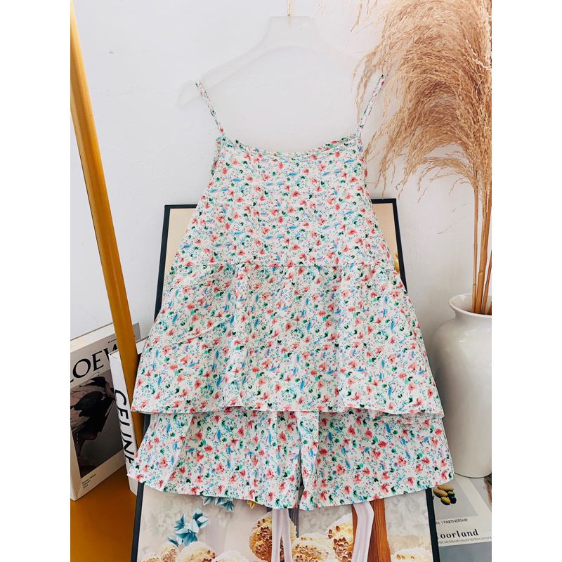 Bộ lụa 2 dây babydoll mặc nhà dễ thương
