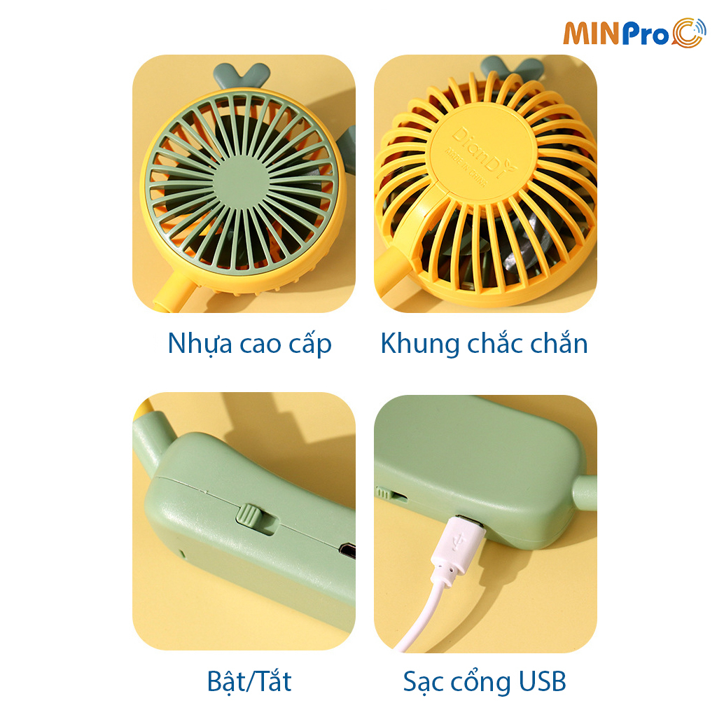 Quạt Đẹo Cổ Mini Thông Minh MINPRO Xoay 360 Độ USB Tích Điện Thiết Kế Thời Trang Nhiều Màu Sắc Siêu Tiện Lợi