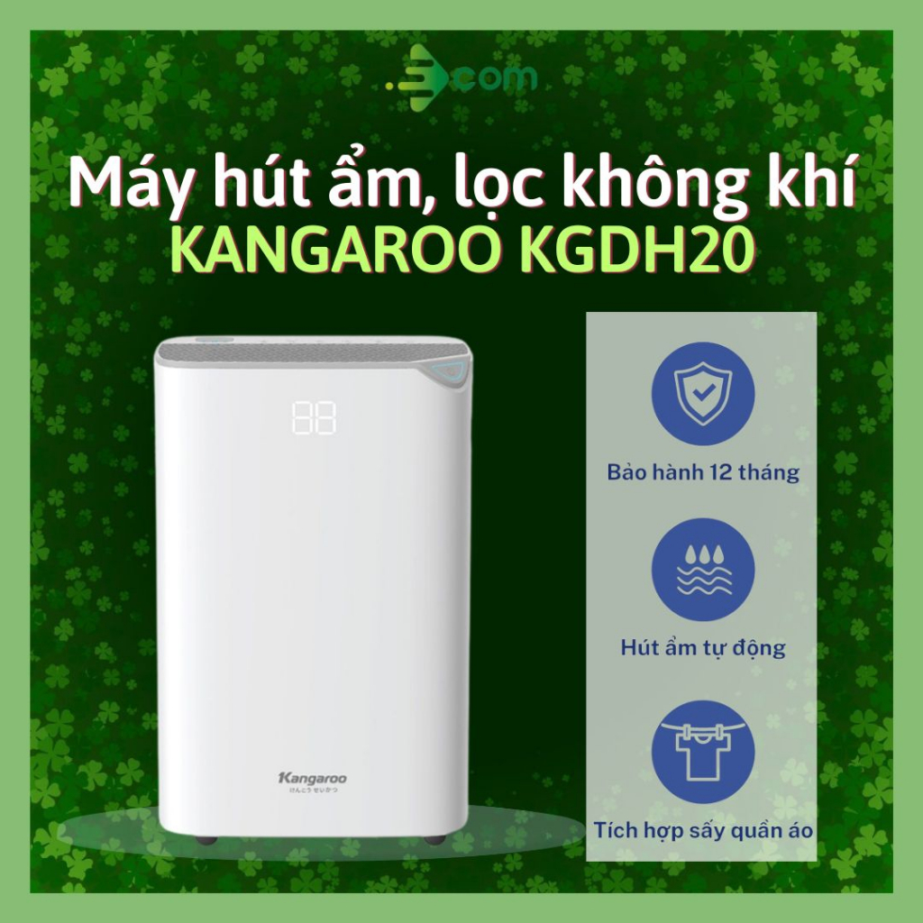 Máy hút ẩm Kangaroo KGDH20 ,hút ẩm, lọc không khí, sấy quần áo, bình chứa 2.5L phù hợp diện tích 30m2 – 40m2