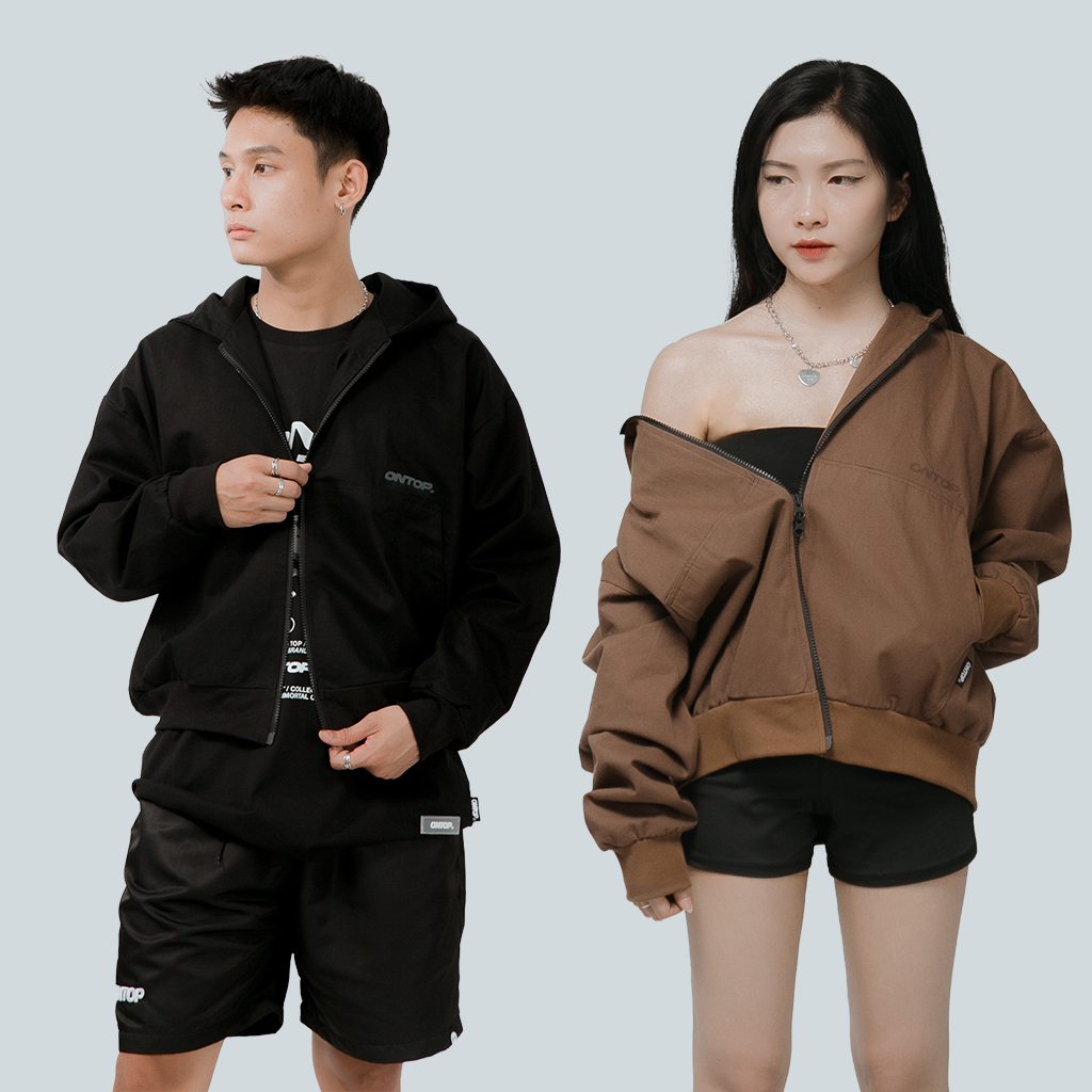 Áo hoodiezip dáng Boxy Form ngắn Kaki Hooded local brand ONTOP | O21-AK14