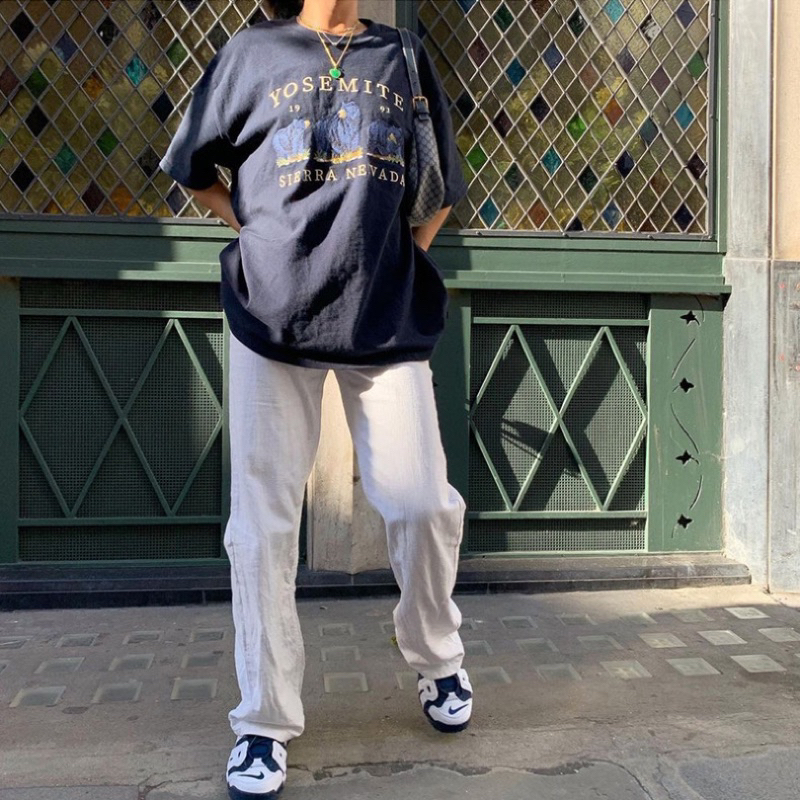 Áo thun phong cách Âu Mỹ oversize unisex xanh than
