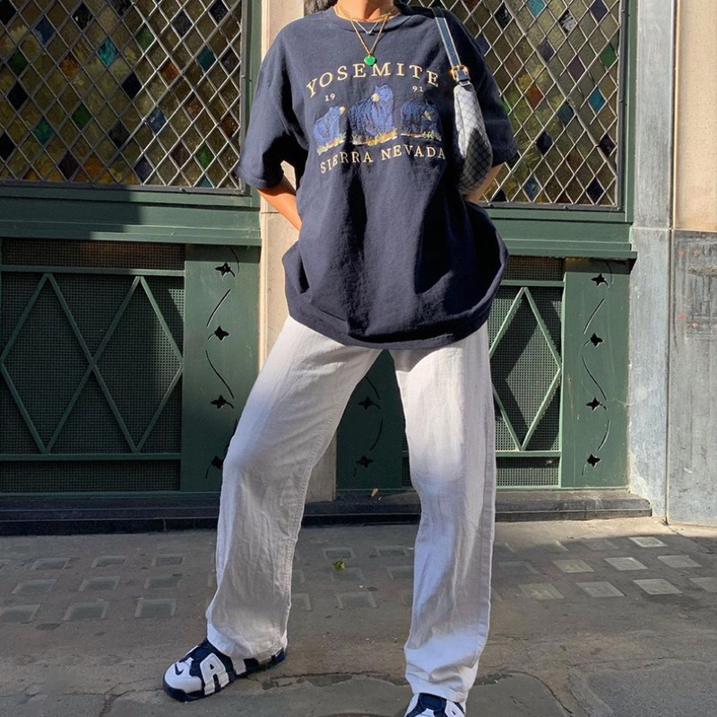 Áo thun phong cách Âu Mỹ oversize unisex xanh than