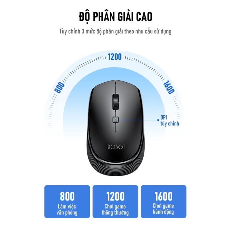Chuột Không Dây Kiểu Dáng Văn Phòng ROBOT M205 USB Nano 2.4GHz Độ Phân Giải 1600DPI Vừa Vặn Bàn Tay Thiết Kế