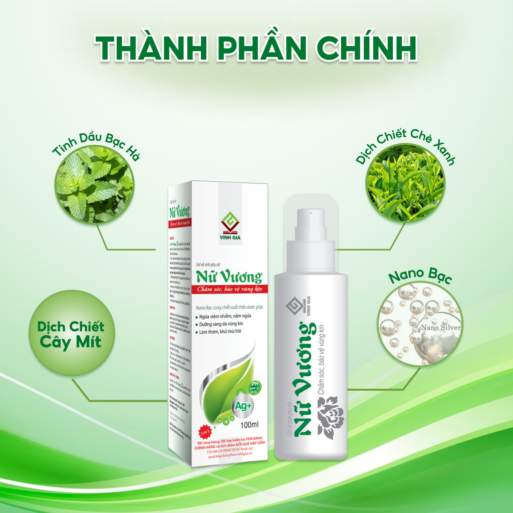 [Combo 3 Tặng 1 Xịt Rửa Mũi] Dung dịch vệ Sinh Phụ Nữ Nữ Vương VINH GIA Giúp Làm Sạch Vùng Kín Hàng Ngày 100ml