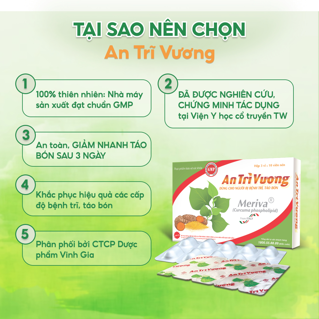 An Trĩ Vương Hỗ Trợ Cải Thiện Táo Bón, Bệnh Trĩ Giúp Thanh Nhiệt, Giải Độc Có Thể Sử Dụng Cho Phụ Nữ Có Thai Hộp 30 Viên