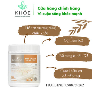Canxi sữa hữu cơ (150v) Bioisland Milk Calcium Bone Care, Úc, từ 12 tuổi