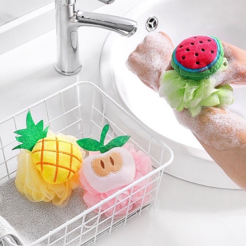 Bông Tắm Tạo Bọt Hình Trái Cây Mẫu Siêu Xinh, Bông Tắm 2 Chất Liệu Làm Sạch Da, Tẩy Tế Bào Chết Hiệu Quả