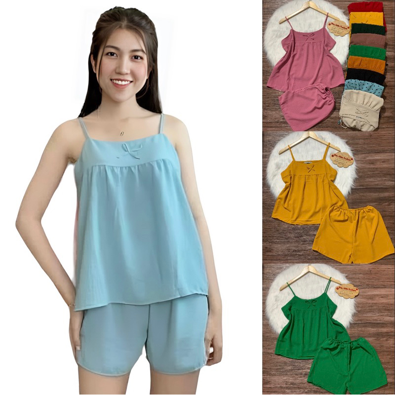 Bộ đồ mặc nhà vải đũi, đồ bộ mặc ngủ tay cánh tiên xinh phom 40-63kg