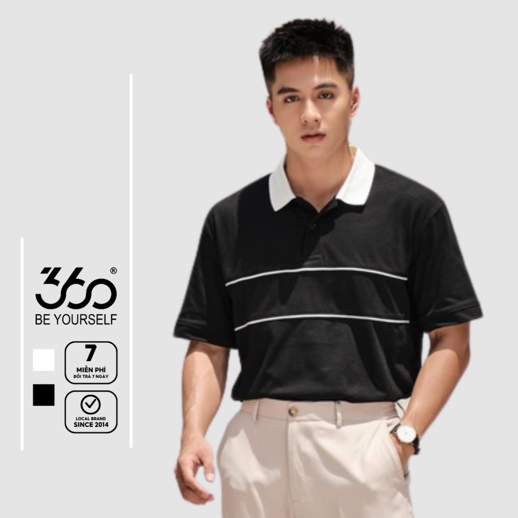 Áo polo nam cổ bẻ phối kẻ ngực trẻ trung thương hiệu 360 Boutique chất liệu cotton cao cấp - POMOL404