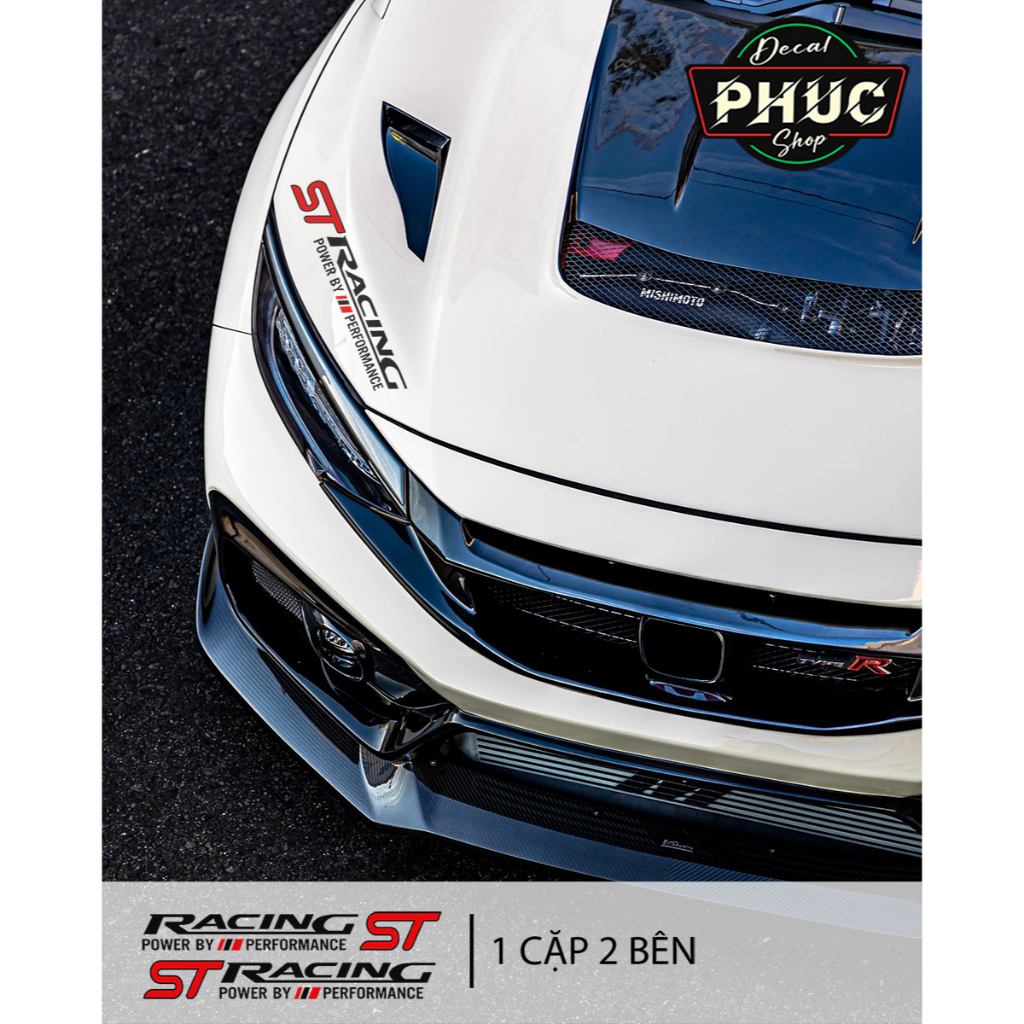 (Bộ 02 tem dán 2 bên) Tem sticker logo decal dán xe ô tô xe hơi xe máy chữ ST Racing chất lượng tốt