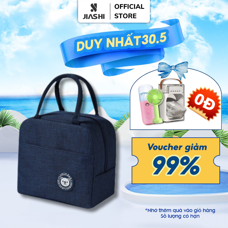 Túi đựng cơm giữ nhiệt JIASHI đựng hộp cơm văn phòng size lớn đơn sắc khóa kéo, tay xách tiện dụng TDC02