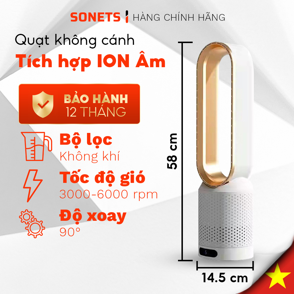 Quạt Không Cánh Điều Khiển Cảm Ứng Tích Hợp Máy Lọc Không Khí Bằng Ion Âm Quạt Không Cánh Lọc Bụi Và Diệt Khuẩn SONETS