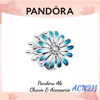 Pan ale charm xỏ ngang hoa cúc xanh bạc s925