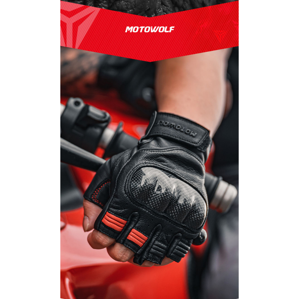 Găng Tay Ngắn Ngón Motowolf MDL 0334 Đỏ Đen Chính Hãng, vinpihome