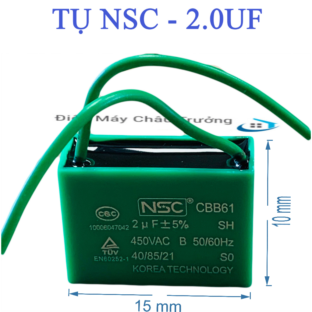 Tụ vuông xanh NSC 2uf,2.5uf chính hãng - Tụ NSC 2uf và loại 2.5uf lắp cho quạt và điều hòa - Tụ quạt NSC chính hãng