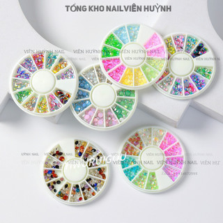 Phụ kiện gắn móng - khay tròn 12 ô đá nhiều màu