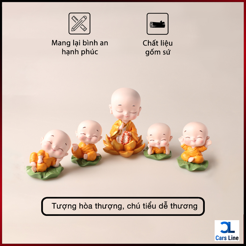 Tượng sư thầy, chú tiểu ngồi đài sen trang trí taplo xe hơi Ô tô - Tượng hòa thượng, chú tiểu ngồi đài sen dễ thương