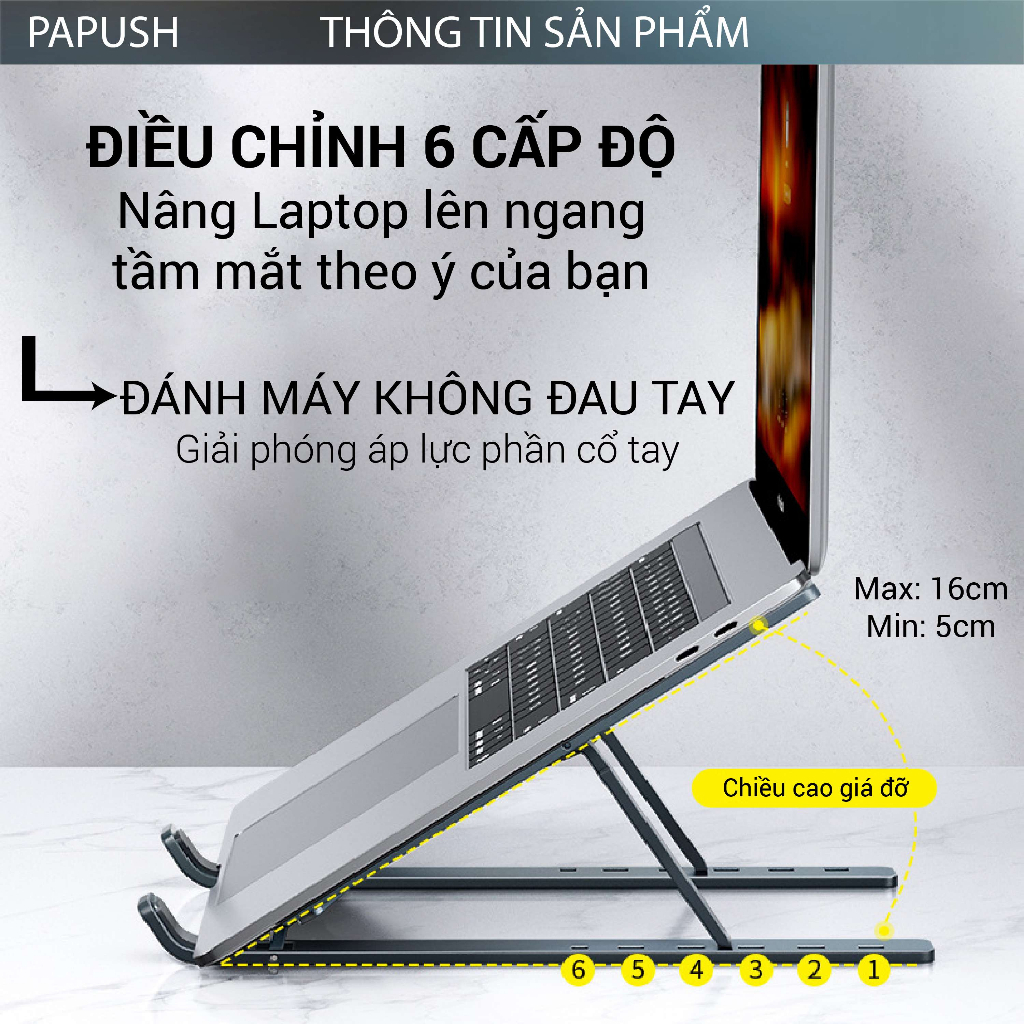 Tản nhiệt Laptop stand hợp kim nhôm gấp gọn chỉnh độ cao giúp kê đỡ máy tính laptop gaming 15 6 inch để làm mát macbook