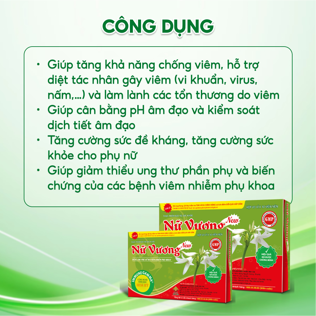 Nữ Vương New Vinh Gia Hỗ Trợ Cân Bằng PH Vùng Kín, Giảm Khí Hư, Ngứa Vùng Kín, Phòng Ngừa Các Bệnh Phụ Khoa Hộp 30 Viên