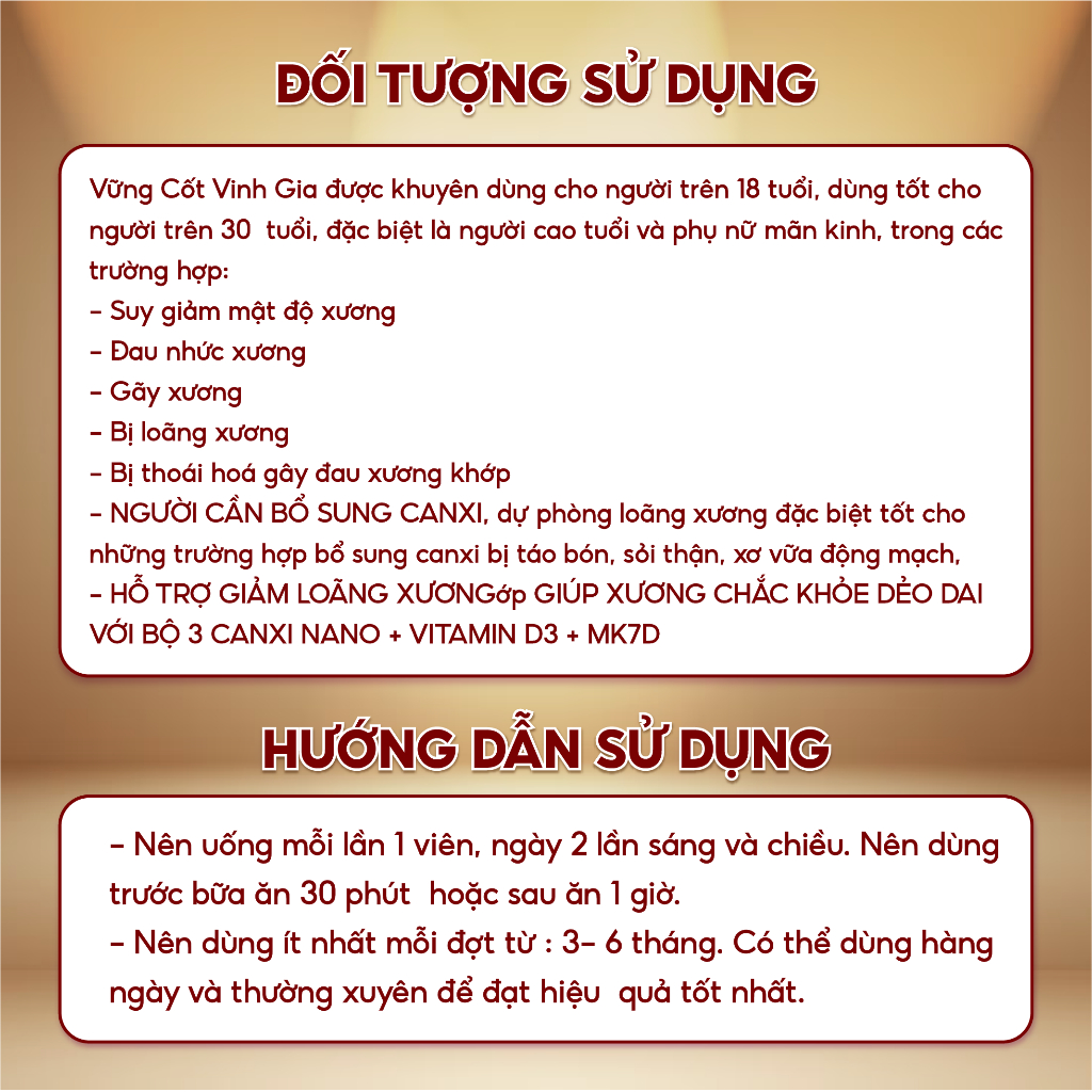 [Combo 6 Tặng 1] Vững Cốt VINH GIA Bổ Sung Canxi Và Dưỡng Chất Giúp Xương Chắc Khỏe, Giảm Loãng Xương - Hộp 20 Viên