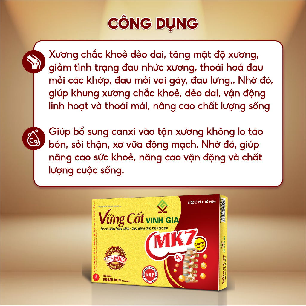 [Combo 6 Tặng 1] Vững Cốt VINH GIA Bổ Sung Canxi Và Dưỡng Chất Giúp Xương Chắc Khỏe, Giảm Loãng Xương - Hộp 20 Viên