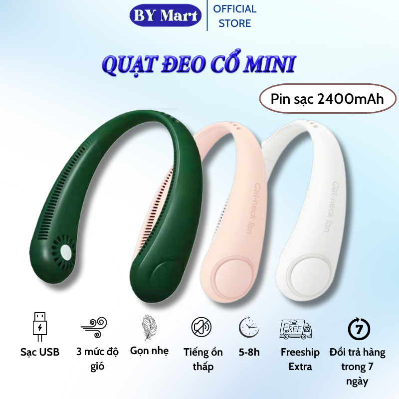 Quạt Đeo Cổ, Quạt Gió Tích Điện Mini Không Cánh Tiện Lợi, 3 Cấp Độ Gió, Sạc USB, Kiểu Dáng Thể Thao, Sử Dụng Cả Ngày
