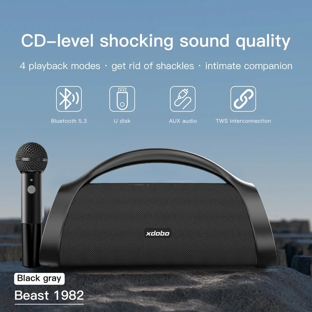 Loa Karaoke Bluetooth 5.3 Xdobo Beast 1982 Kèm Micro Không Dây Công Suất 120W, Pin Tích Hợp 10000mAh, Chống Nước IPX6