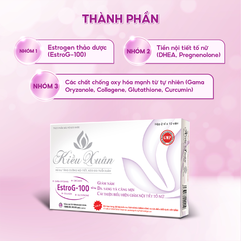 [Combo 6 Tặng 1 Gel] Viên Uống Tăng Cường Nội Tiết Tố Nữ KIỀU XUÂN Bổ Sung Collagen Giảm Lão Hóa, Sáng Da Hộp 20 Viên