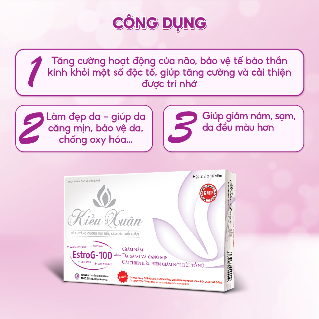 [Combo 6 Tặng 1 Gel] Viên Uống Tăng Cường Nội Tiết Tố Nữ KIỀU XUÂN Bổ Sung Collagen Giảm Lão Hóa, Sáng Da Hộp 20 Viên