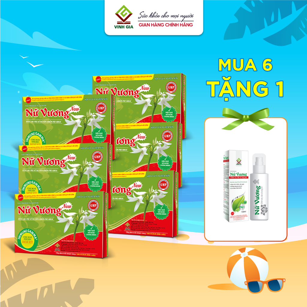 [Combo 6 Tặng 1 Gel] Viên Uống Phụ Khoa NỮ VƯƠNG NEW Hỗ Trợ Cân bằng pH, Cấp Ẩm Hiệu Quả Hộp 30 Viên