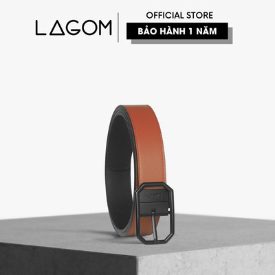 Thắt Lưng Da Thật Đầu Xoay LAGOM - Dây 2 màu Nâu tây - Đen