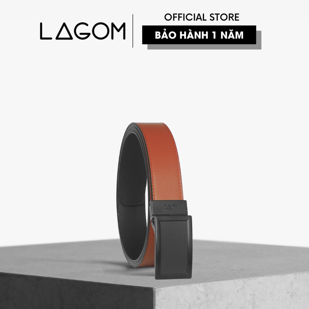 Thắt Lưng Da Thật Đầu Xoay LAGOM - Dây 2 màu Nâu tây - Đen