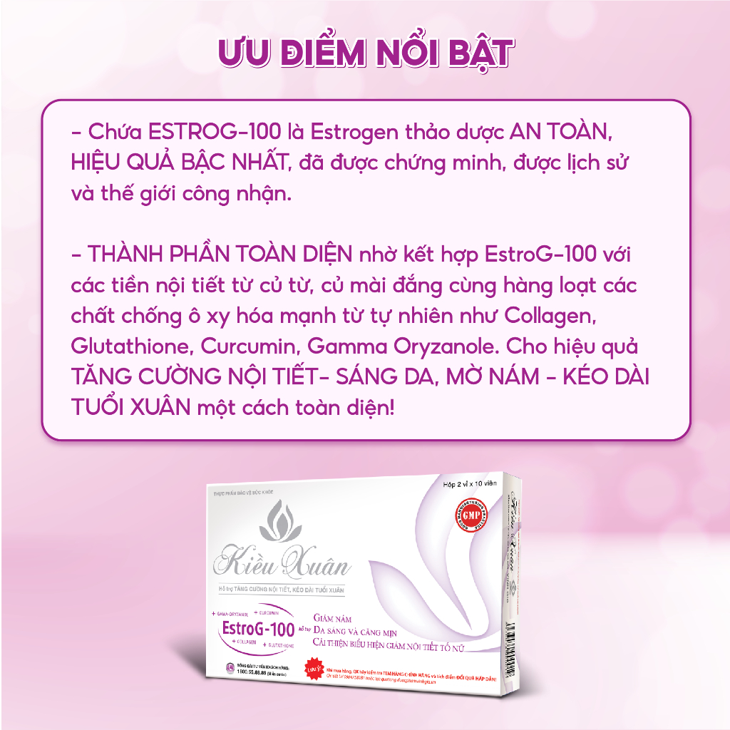 Viên Uống Tăng Cường Nội Tiết Tố Nữ KIỀU XUÂN Bổ Sung Collagen Giảm Lão Hóa, Sáng Và Căng Mịn Da Hộp 20 Viên