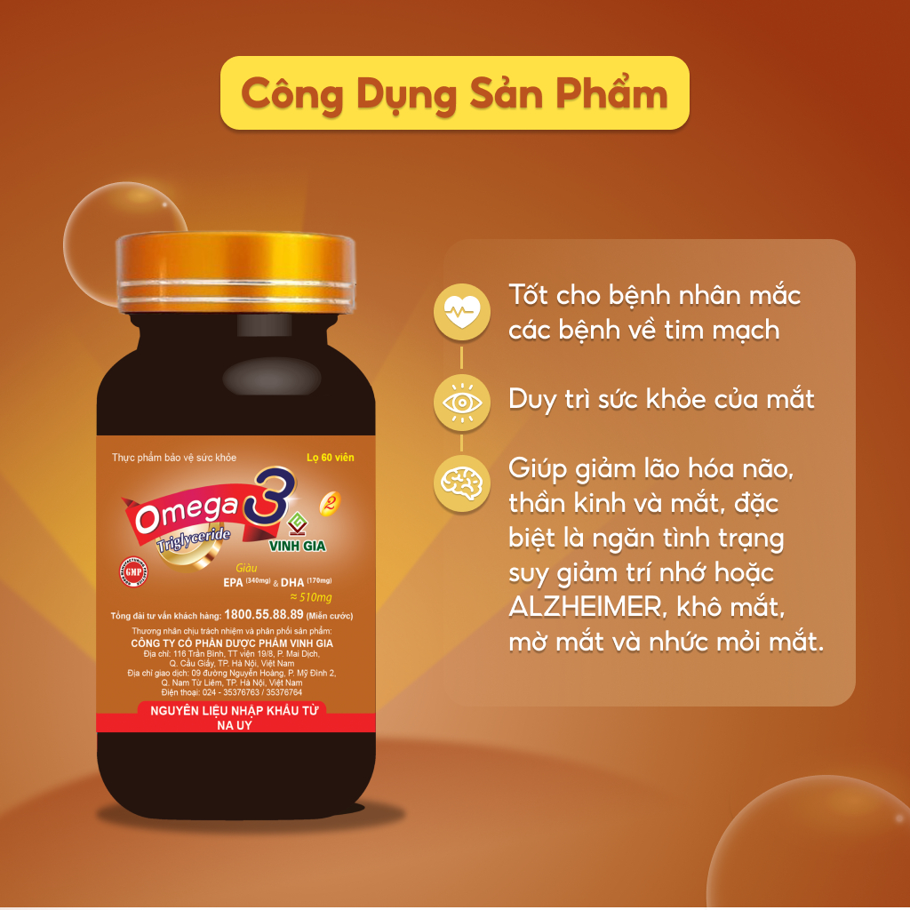 [Combo 2 Tặng 1 Omega3] Omega 3 VINH GIA 2 Hỗ Trợ Tim Mạch Giàu EPA, DHA Tăng Cường Sức Khoẻ Hiệu Quả - Hộp 60 Viên