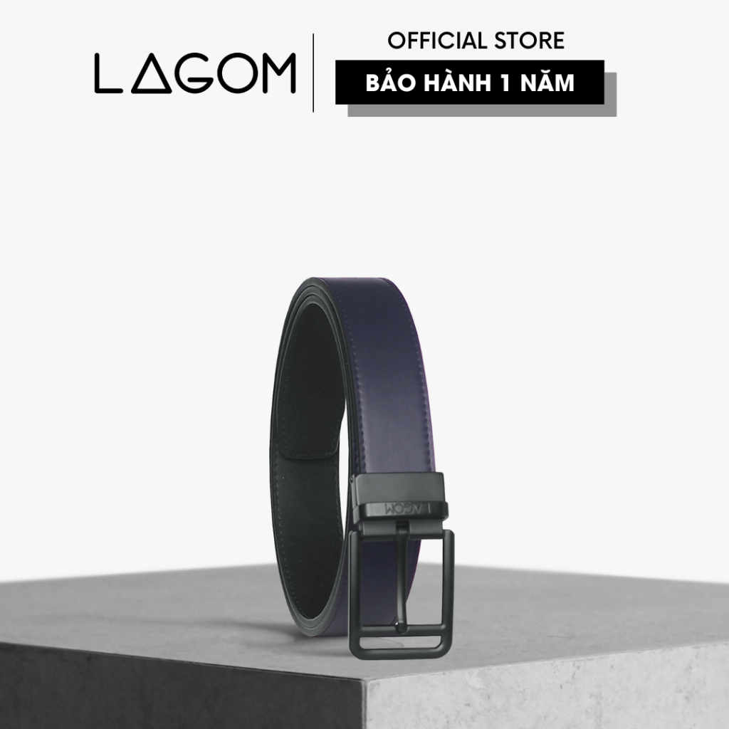 Thắt Lưng Da Thật Đầu Xoay LAGOM - Dây 2 màu Navy - Đen