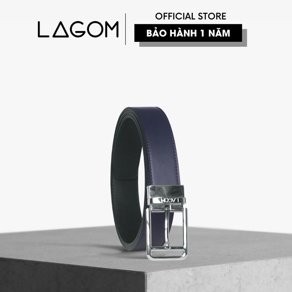 Thắt Lưng Da Thật Đầu Xoay LAGOM - Dây 2 màu Navy - Đen